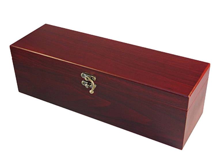 Caja de Madera Barnizada con 4 accesorios Metálicos de Vino Importclick