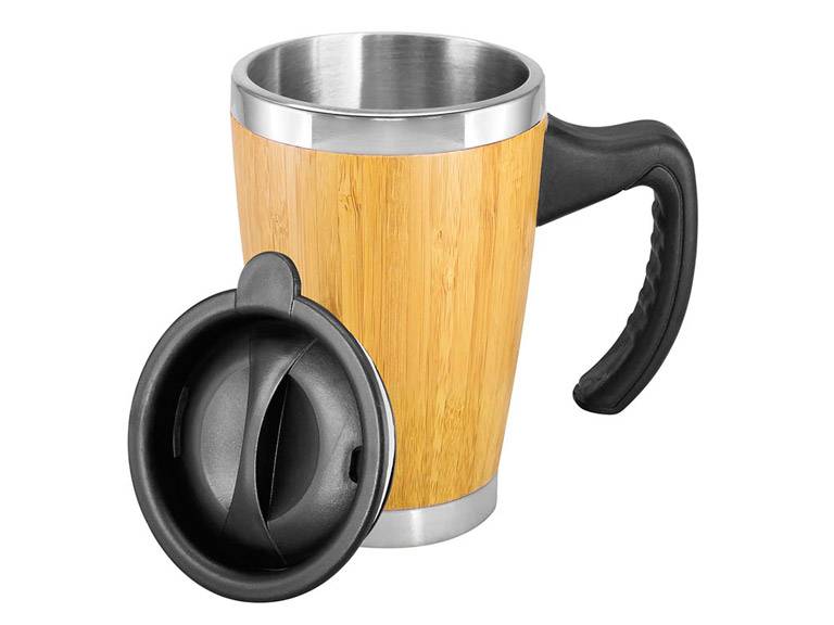 Mug Taza Madera Bamboo con Asa y tapa Ecológico 400 cc Importclick