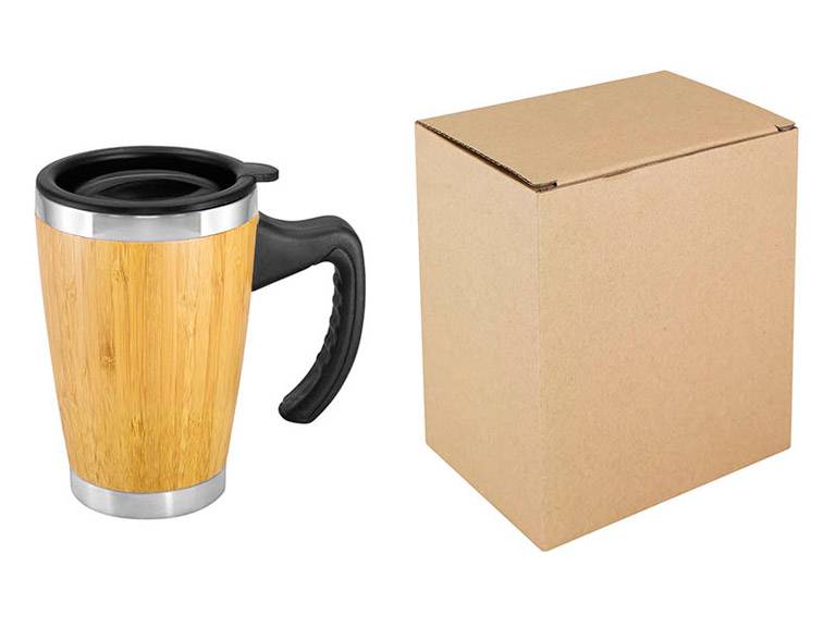 Mug Taza Madera Bamboo con Asa y tapa Ecológico 400 cc Importclick
