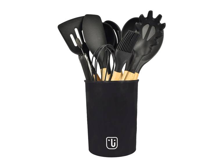 Set 12 Utensilios De Cocina Silicona Negro