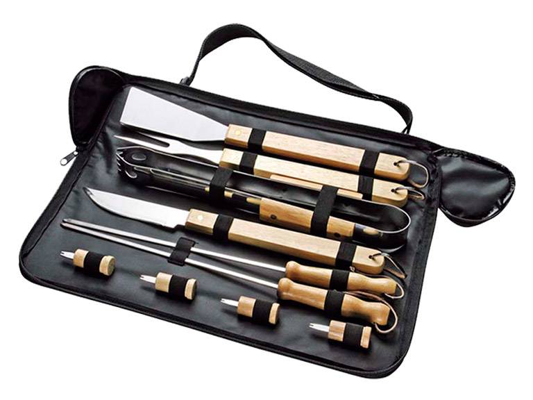 Set Maletín Asado Parrilla Negro con 10 Herramientas Importclick