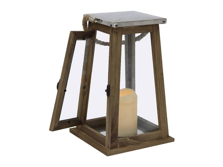 Fanal Madera con Vela Led