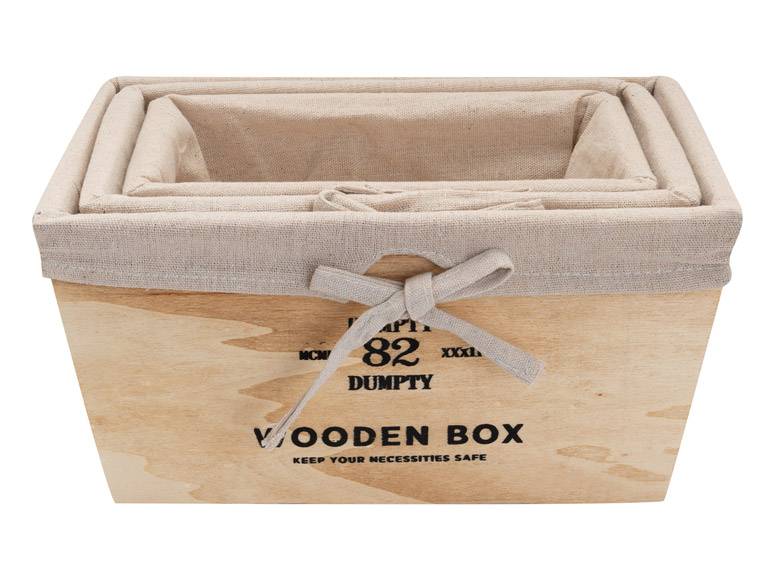 Set de 3 Contenedores Madera con Tela