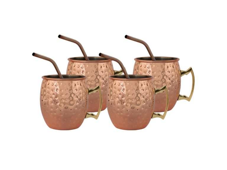 Set 4 Vasos Moscow Mule Mug Cobre + Bombillas Simplit