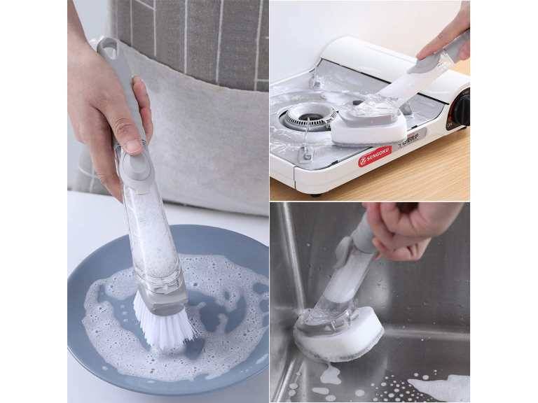 Cepillo Dispensador Jabón Para Ollas Lavaloza Gris Importclick