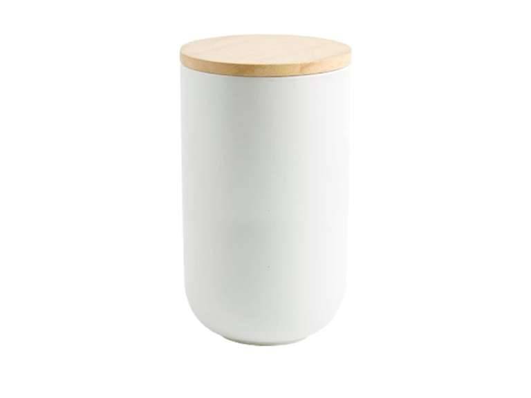Contenedor Cerámica Hermético Tapa Madera L Blanco Simplit