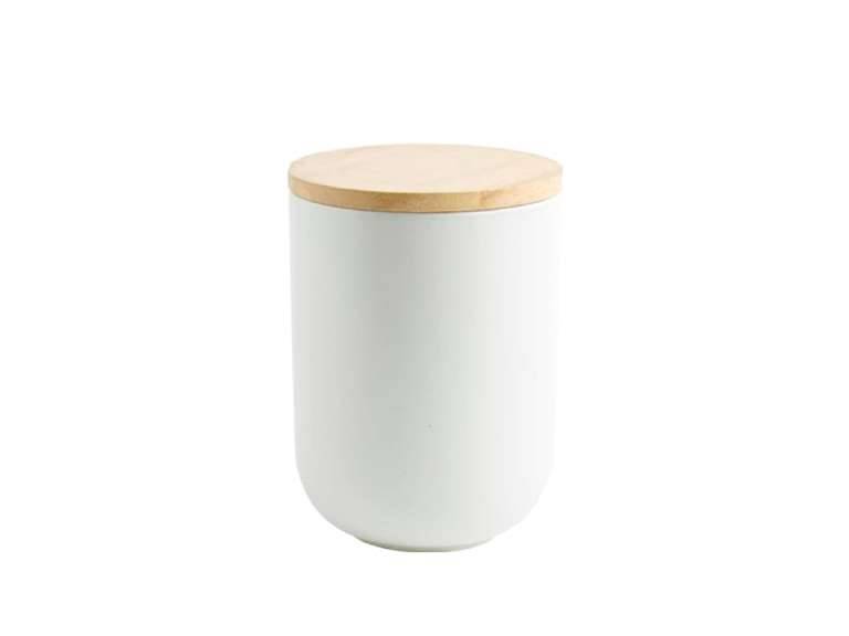 Contenedor Cerámica Hermético Tapa Madera M Blanco Simplit