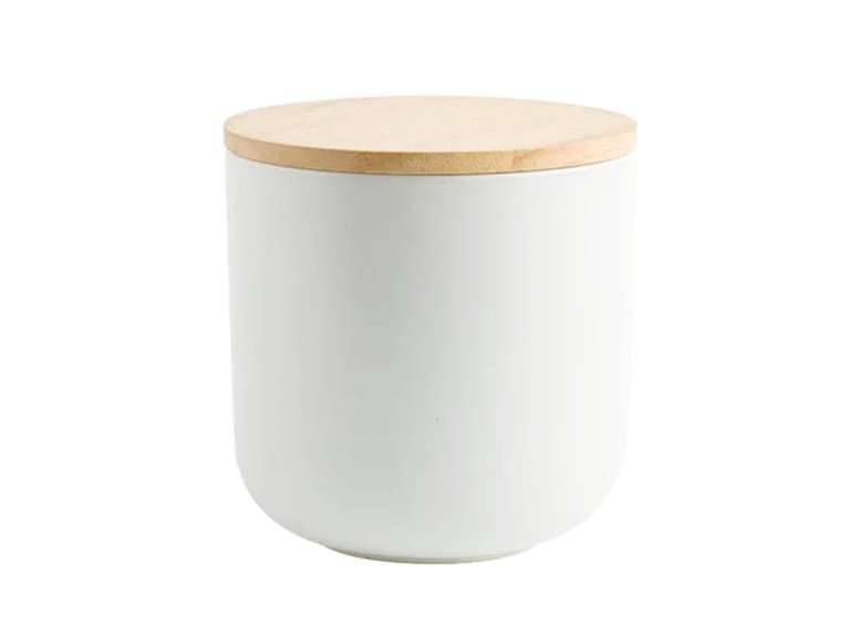 Contenedor Cerámica Hermético Tapa Madera S Blanco Simplit