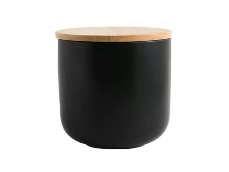 Contenedor de Cerámica Hermético Tapa Madera M Negro Simplit