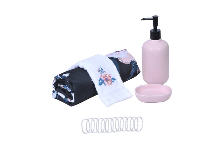 Set Cortina Baño 6 pzas Caja Orquidea