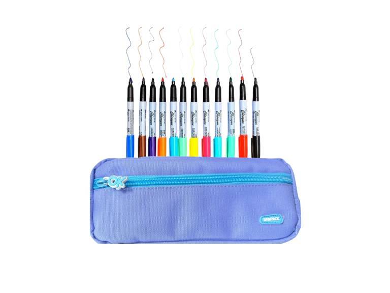 Estuche morado + plumón 12 colores