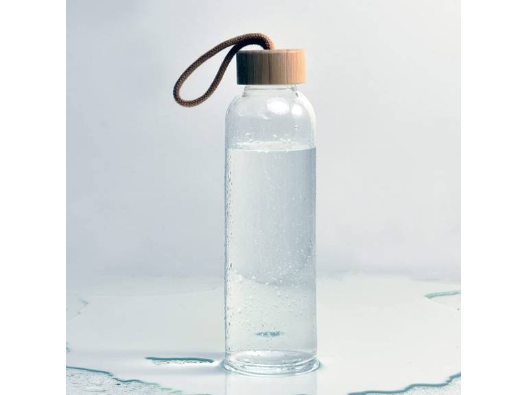 Botella Vidrio Con Tapa Bambú 500 ML Importclick