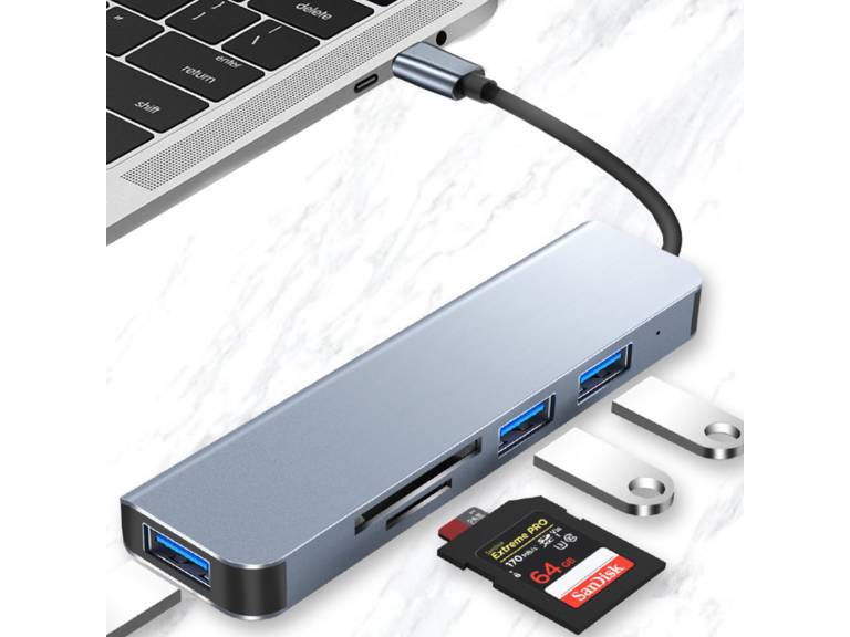 HUB Tipo C 5 en 1 con 2 Lectores Tarjeta USB Importclick