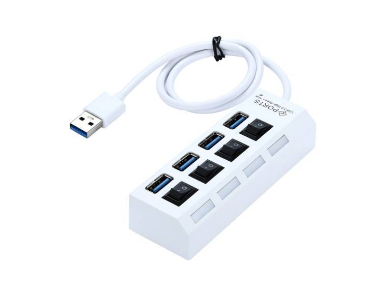 Hub USB 2.0 Con Switch Con 4 Puertos Blanco