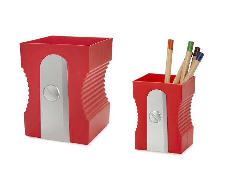 Papelero Plástico Rojo + Portalapices