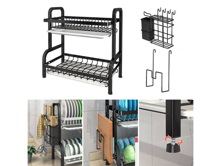 Secaplatos Escurridor 2 Niveles 17 Platos Negro Simplit