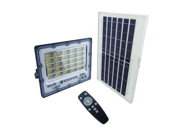 Foco Proyector Solar LED 200 Watt Dúo Color Panel Solar 250 LED Control Remoto Importclick