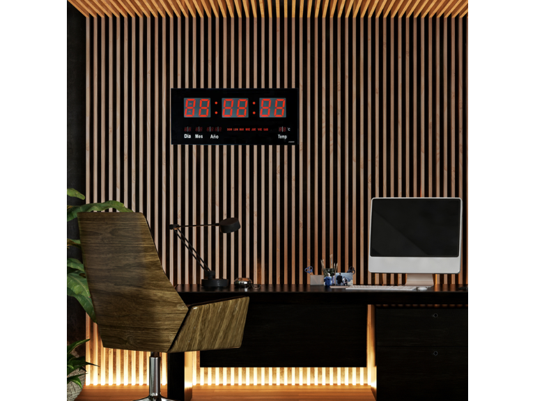 Reloj Digital LED Pared Hora Fecha Temperatura 47x23x3 CM Importclick