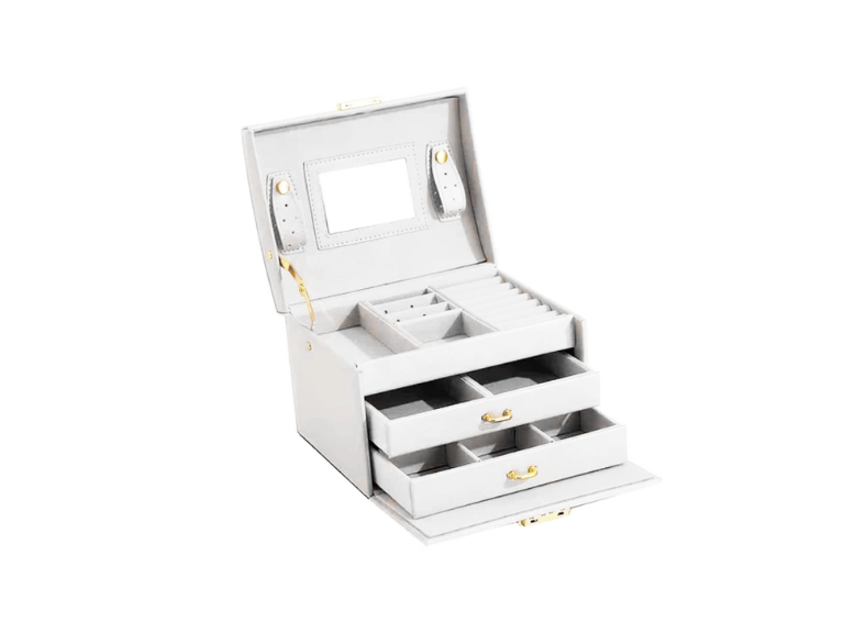 Joyero 3 Niveles Doble Cajón Eco Cuero Blanco Importclick