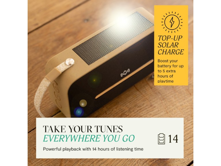 Parlante Bluetooth 5.3 Waterproof Rise Up Solar Negro Marley