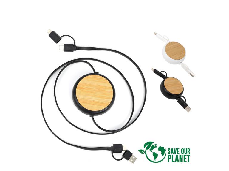 Connect Multicargador Retráctil 4 en 1 de ABS/Bamboo