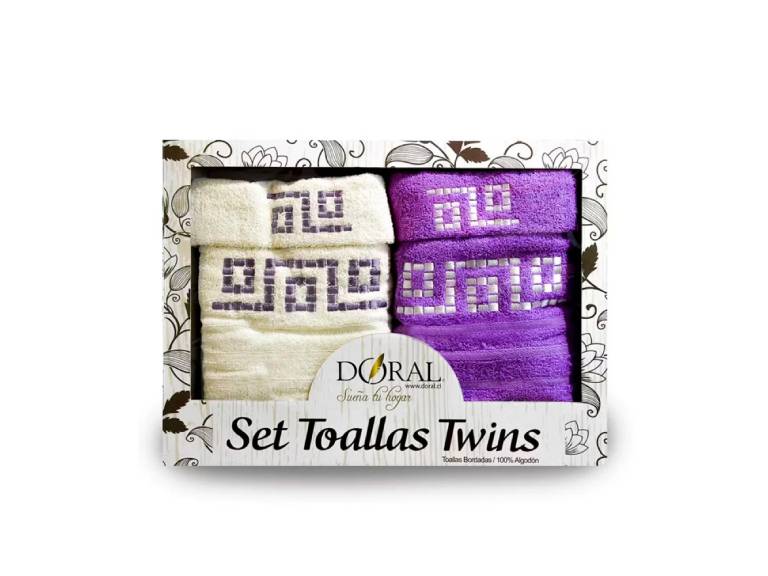 Set 4 Toallas Twins Bordada Doral Lila