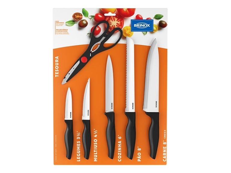 Brinox Set se cruz negro con 5 cuchillos y tijeras 6 Piezas Cross