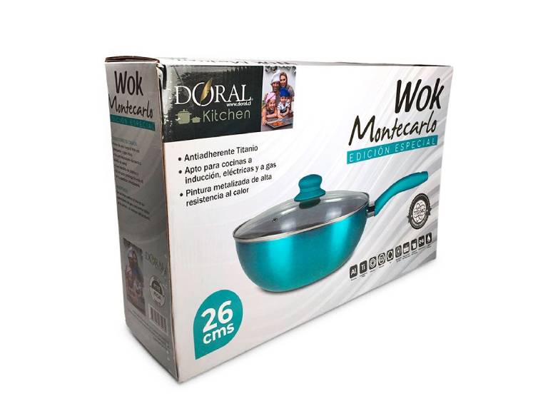 Wok Montecarlo Aluminio Metalizado 26 cm Turquesa Doral