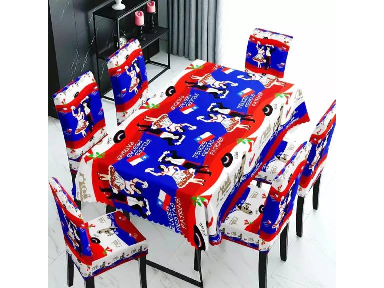 Mantel + Fundas de Sillas Fiestas Patrias varios diseños