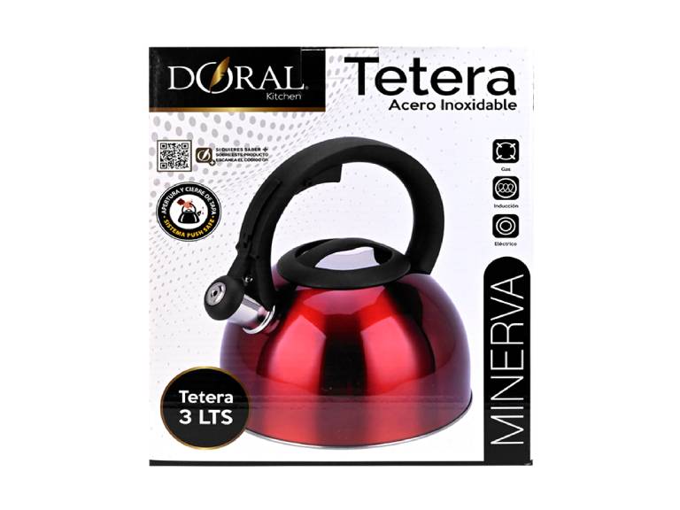 Tetera Doral Minerva 3 Litros con Silbato Rojo