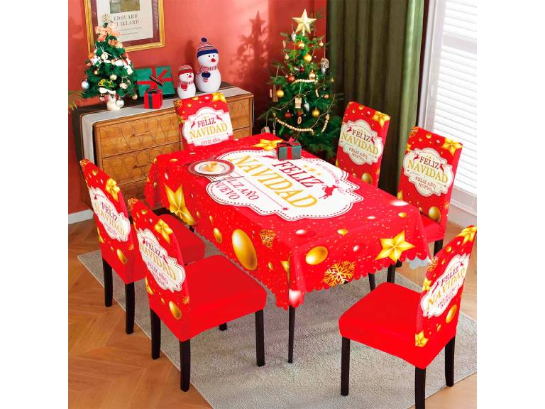 Mantel + Fundas de Sillas Varios Diseños Navidad