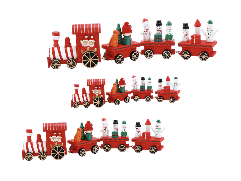 Trenes Navideños de Madera con Bodegones Set de 3 ud