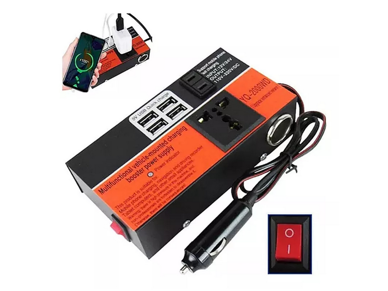 Inversor Viaje Auto Convertidor Corriente Multipropósito 12 V