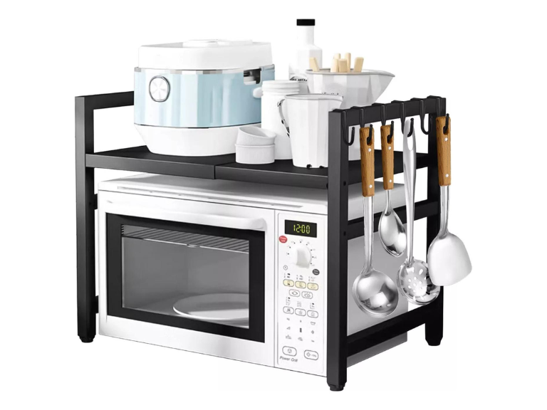 Estante Repisa Rack Extendible Microondas Cocina Gancho Negro
