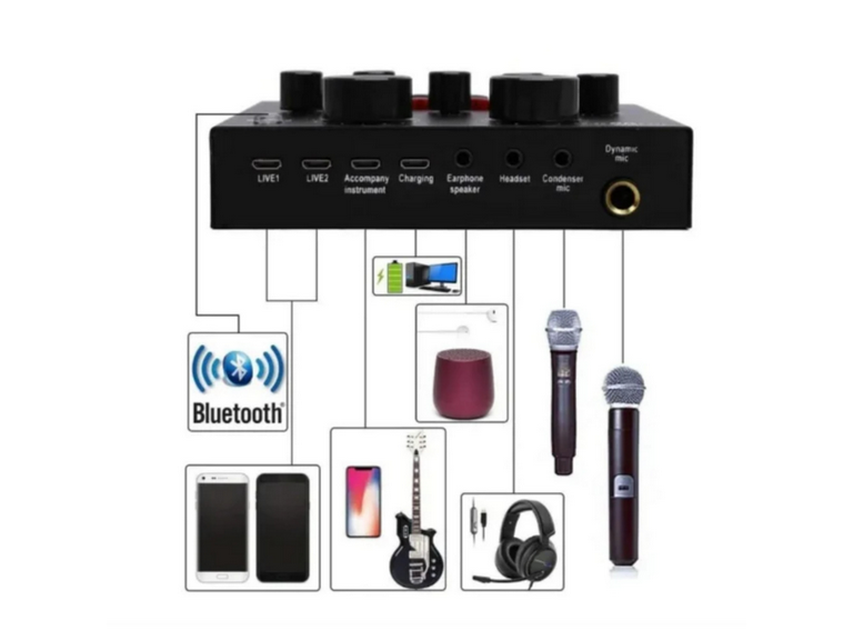 Tarjeta Sonido USB Mezclador Interfaz Audio Stream Bluetooth
