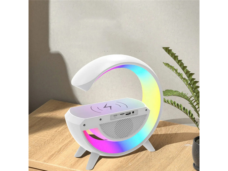 Lámpara Cargador Reloj Parlante Inteligente Smartphone Blanco