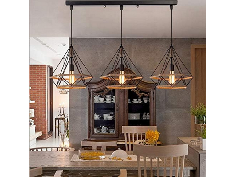 Lámpara Triple Colgante Vintage Jaula Metálica Ampolletas