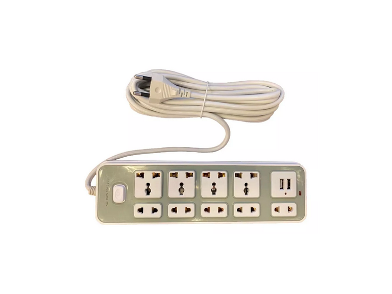 Alargador Elétrico Corriente 9 Posiciones 2 Orificios USB 5 M
