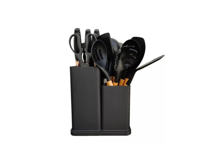 Set 19 Utensilios Cocina Silicona Acero Inoxidable Negro