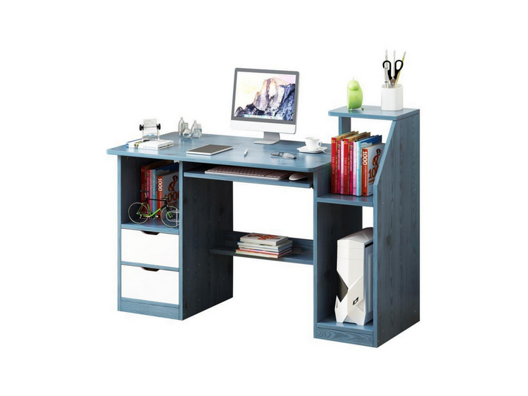 Escritorio Mesa Librero Gaveta PC 117x40x92 Azul