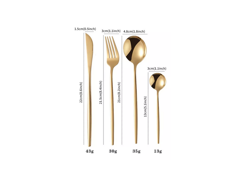 Set 24 Piezas Cubiertos Acero Inoxidable Negro Dorado