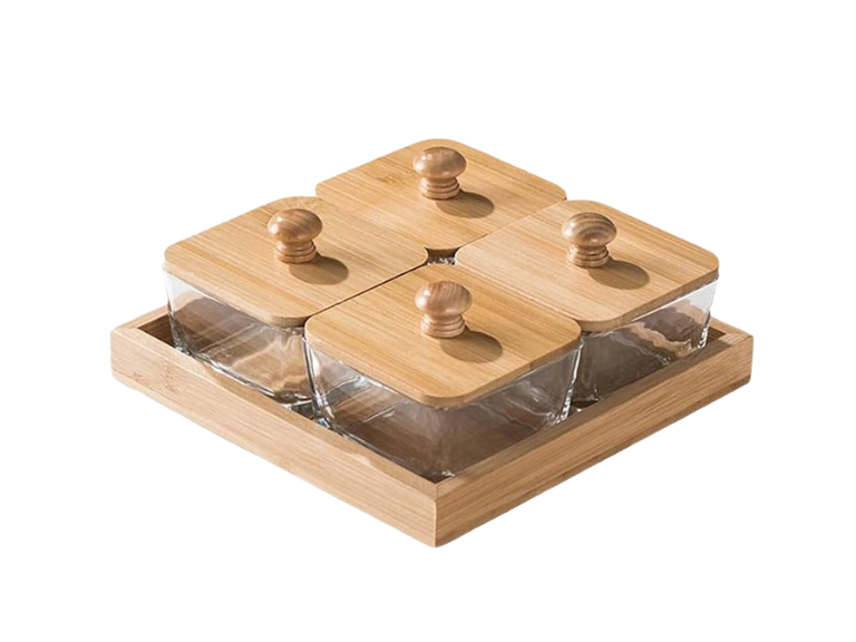Bandeja de madera dividida para servir con tapa