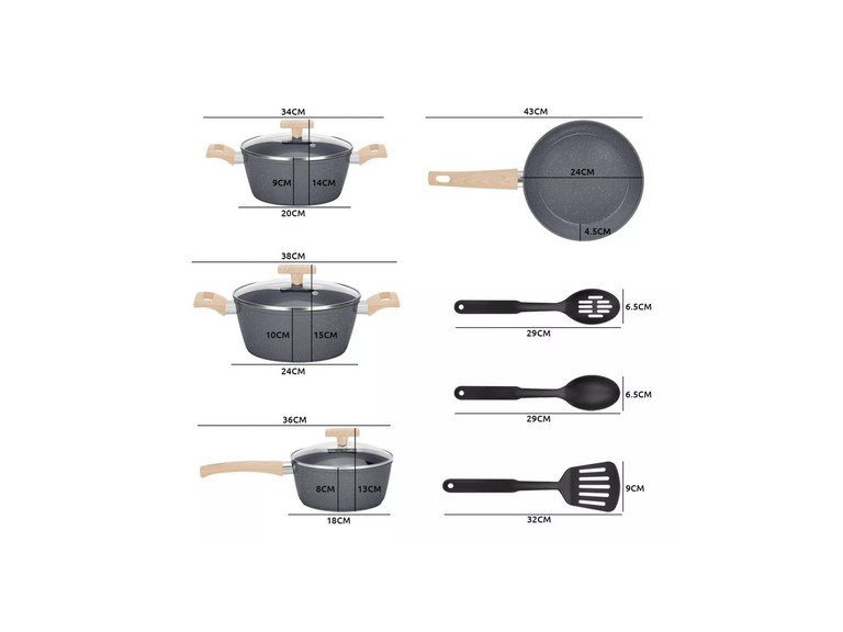 Juego Batería 10 Piezas Cocina Granito Negro