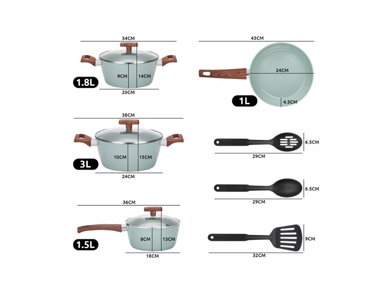 Juego Batería 10 Piezas Cocina Granito Verde