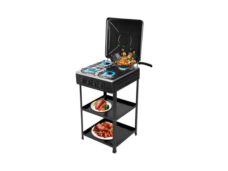 Cocina Encimera Gas 4 Quemadores Negro