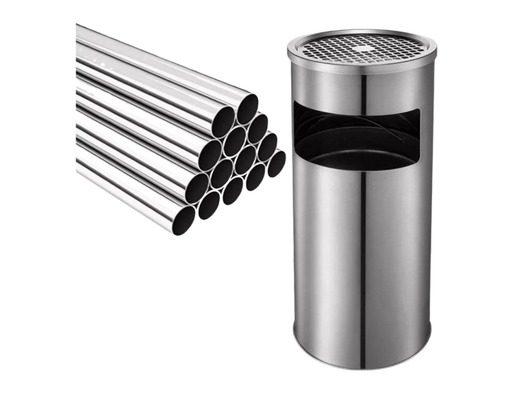 Basurero Cenicero Circular Acero 18 LT Plateado