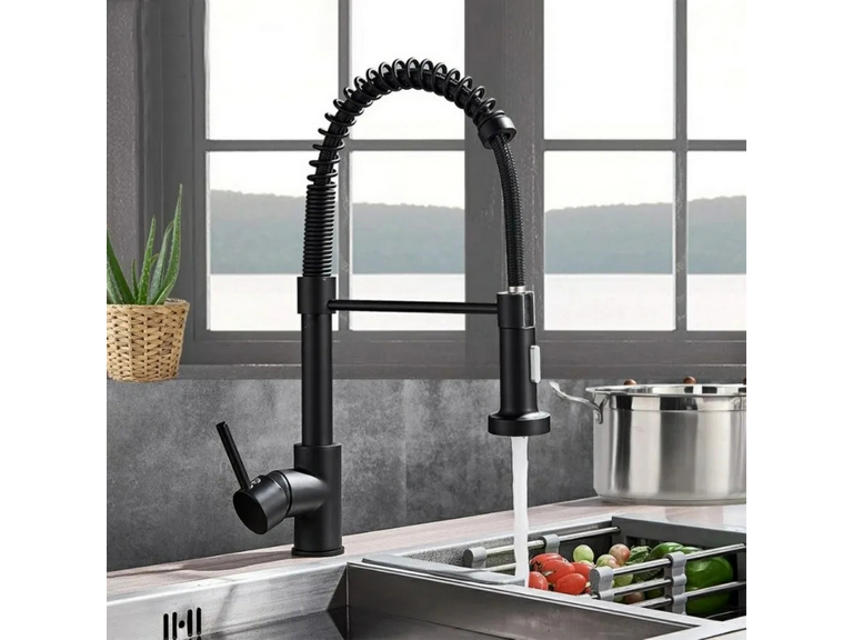 Llave Monomando Lavaplatos Profesional Resorte Negro