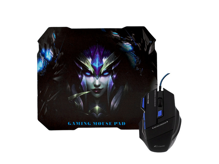 Kit Mouse Gamer Mousepad Ergonómico Azul
