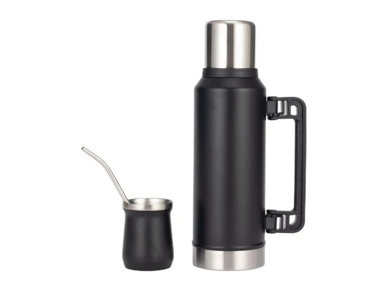 Set Termo Mate Tapa Bombilla 1 LT Negro