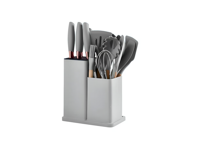 Set 19 Utensilios Cocina Silicona Acero Inoxidable Gris